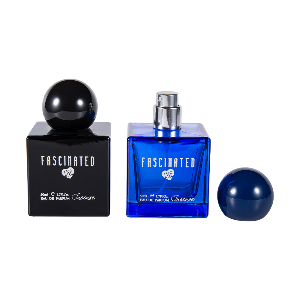 KY145-WJ2537 زجاجة عطر زجاجية مطبوعة ملونة بحجم 50 مل مع غطاء بلاستيكي كروي للأشعة فوق البنفسجية