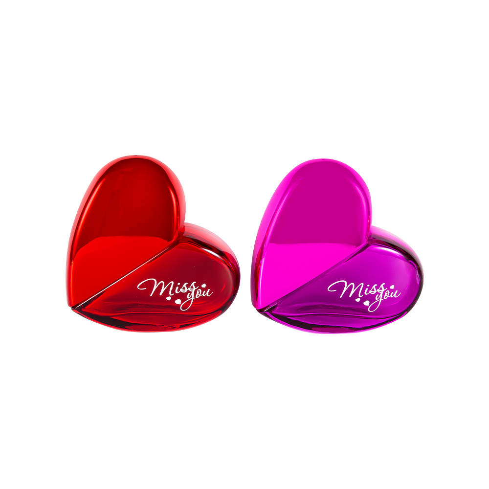 GC102-WJ797 زجاجة عطر زجاجية على شكل قلب سعة 100 مل مع غطاء بلاستيكي PP للأشعة فوق البنفسجية