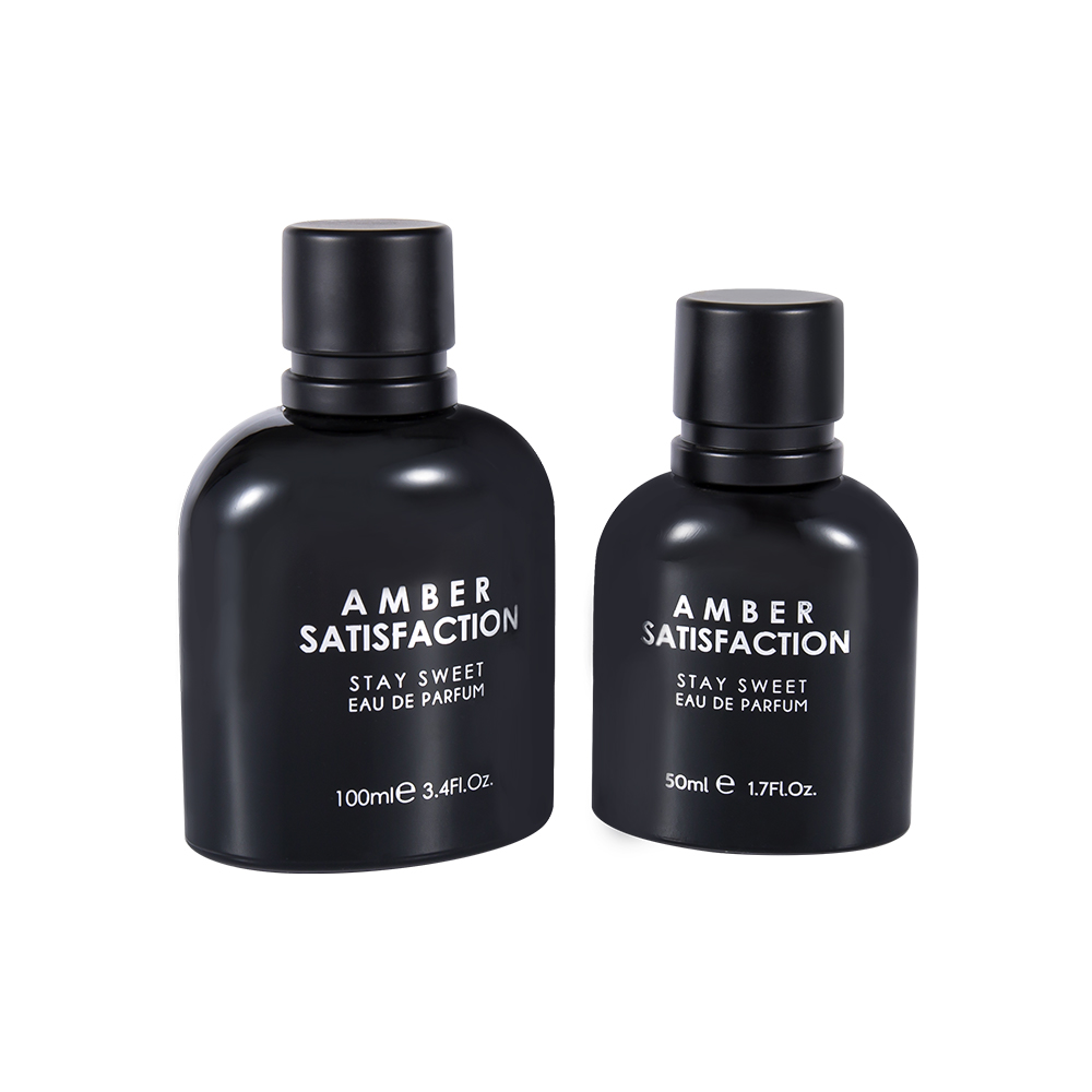 GC3894-WJ176 زجاجة عطر زجاجية مطبوعة باللون الأسود اللامع سعة 100 مل مع غطاء بلاستيكي ABS PP