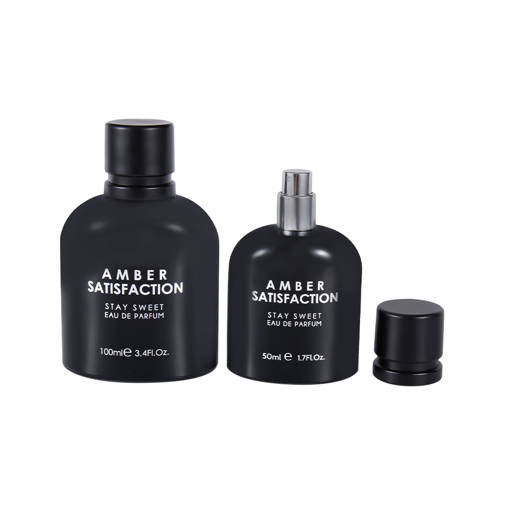 GC3894-WJ176 زجاجة عطر زجاجية مطبوعة باللون الأسود اللامع سعة 100 مل مع غطاء بلاستيكي ABS PP