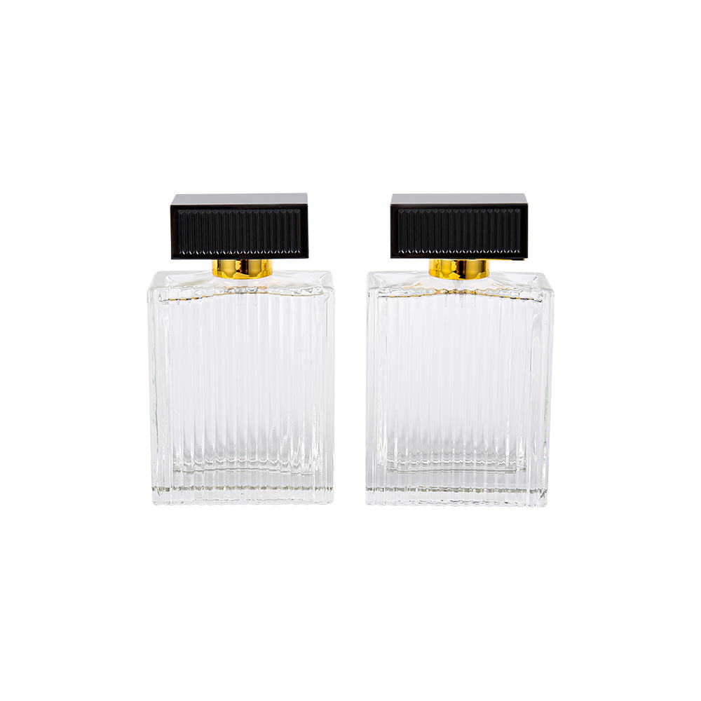 KY1112-WJ2092 زجاجة عطر زجاجية بخطوط عمودية 100 مل مع خطوط غطاء بلاستيكي ABS