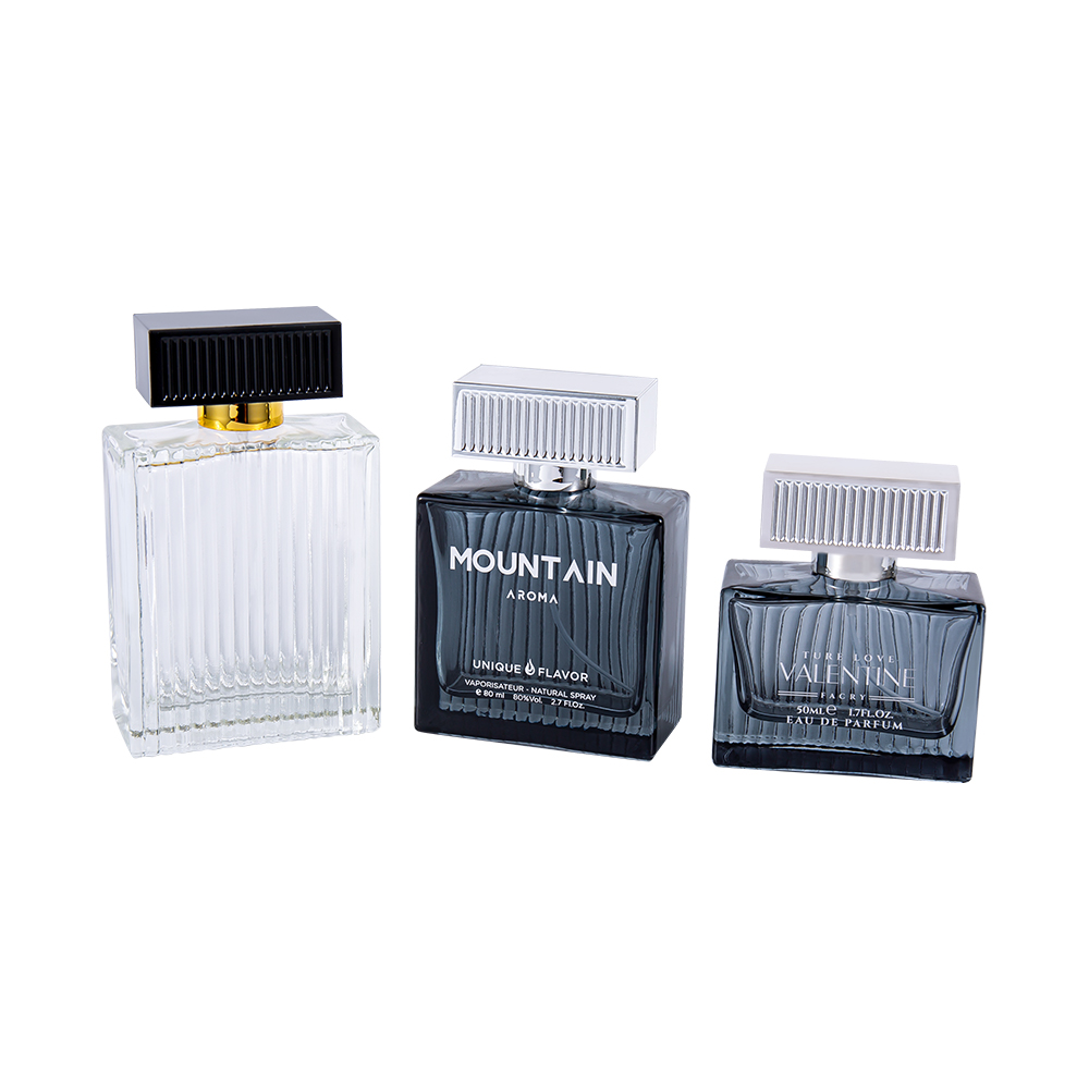 KY1112-WJ2092 زجاجة عطر زجاجية بخطوط عمودية 100 مل مع خطوط غطاء بلاستيكي ABS