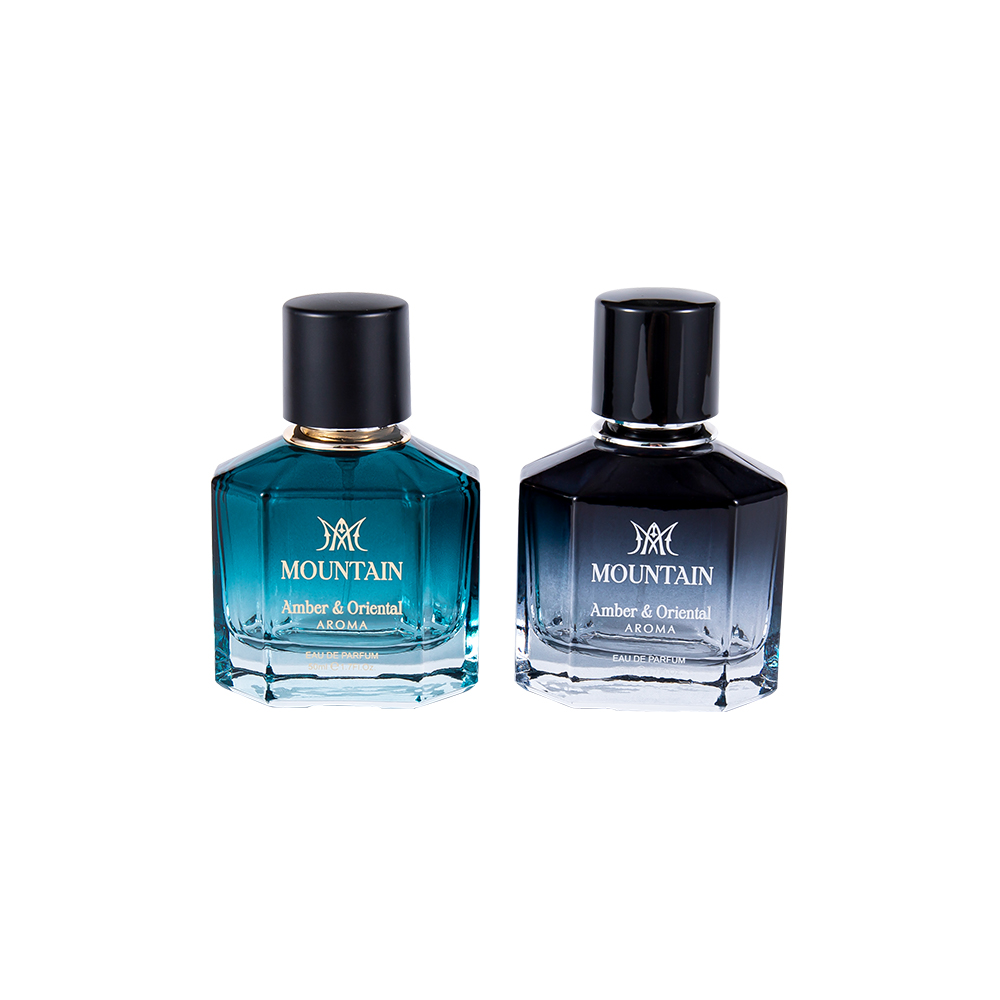 GC4030-WJ2099 زجاجة عطر زجاجية سعة 50 مل مع طباعة طلاء وشريط ختم ساخن غطاء عطر PP Abs UV