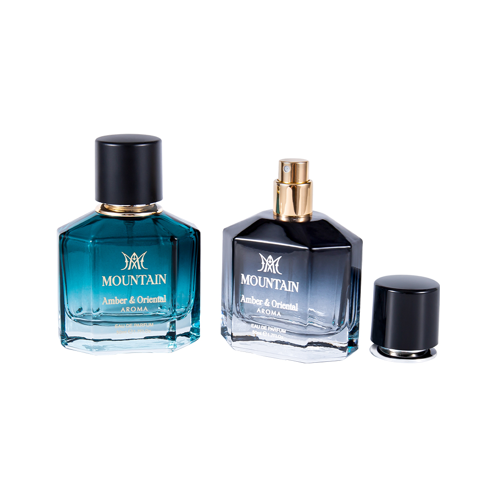 GC4030-WJ2099 زجاجة عطر زجاجية سعة 50 مل مع طباعة طلاء وشريط ختم ساخن غطاء عطر PP Abs UV