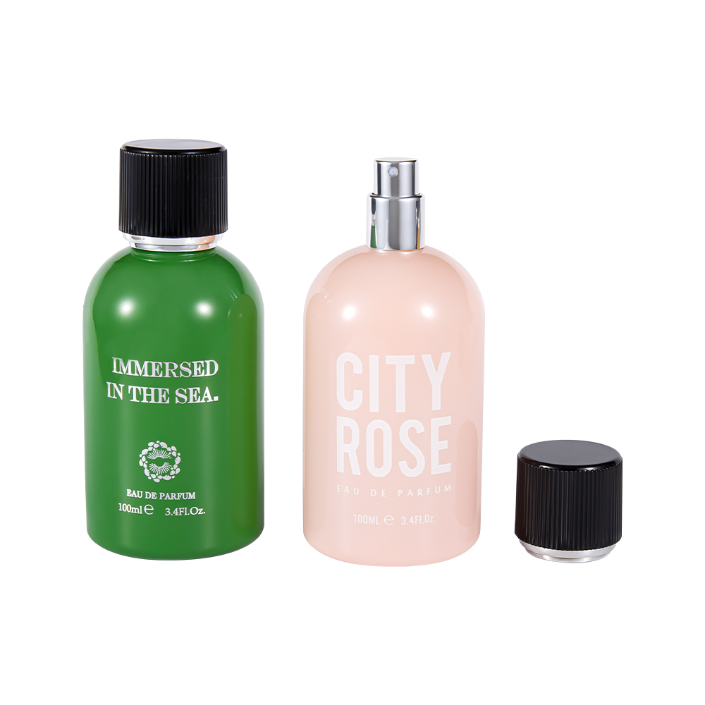 GC4463-WJ2361 زجاجة عطر زجاجية مزخرفة جديدة سعة 100 مل مع غطاء عطر أسود